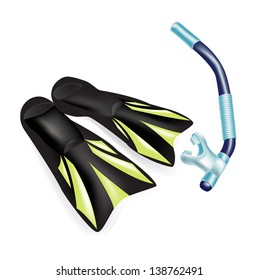 scuba diving snorkel and flippers isolated on white