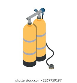 Scuba diving snorkelling isometric composition with isolated image of underwater floating accessory vector illustration