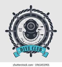 Scuba Diving Sport Club Badge, Emblem or Logo design template. Vector illustration