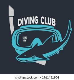 Scuba Diving Sport Club Badge, Emblem or Logo design template. Vector illustration