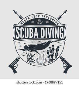 Scuba Diving Sport Club Badge, Emblem or Logo design template. Vector illustration