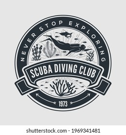 Scuba Diving Sport Club Badge, Emblem or Logo design template