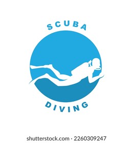 Scuba diving sport logo, under water, vector illustrator, silhouette, logo design.