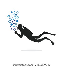 Scuba diving sport logo, under water, vector illustrator, silhouette, logo design.