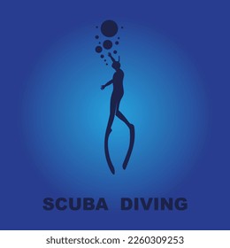 Scuba diving sport logo, under water, vector illustrator, silhouette, logo design.