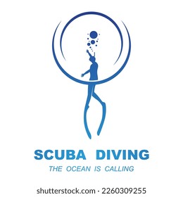 Scuba diving sport logo, under water, vector illustrator, silhouette, logo design.