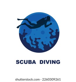 Scuba diving sport logo, under water, vector illustrator, silhouette, logo design.