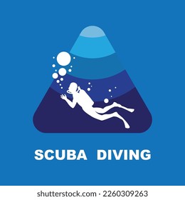 Scuba diving sport logo, under water, vector illustrator, silhouette, logo design.