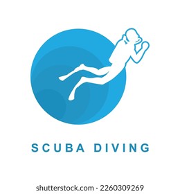 Scuba diving sport logo, under water, vector illustrator, silhouette, logo design.