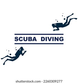 Scuba diving sport logo, under water, vector illustrator, silhouette, logo design.