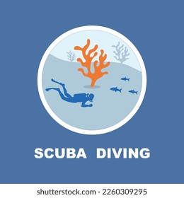 Scuba diving sport logo, under water, vector illustrator, silhouette, logo design.
