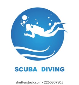 Scuba diving sport logo, under water, vector illustrator, silhouette, logo design.