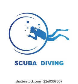 Scuba diving sport logo, under water, vector illustrator, silhouette, logo design.