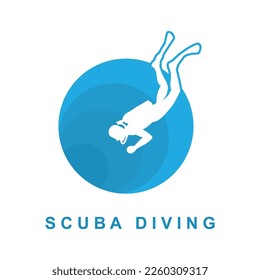 Scuba diving sport logo, under water, vector illustrator, silhouette, logo design.