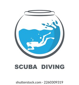 Scuba diving sport logo, under water, vector illustrator, silhouette, logo design.