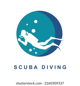 Scuba diving sport logo, under water, vector illustrator, silhouette, logo design.