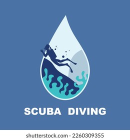 Scuba diving sport logo, under water, vector illustrator, silhouette, logo design.
