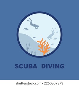 Scuba diving sport logo, under water, vector illustrator, silhouette, logo design.