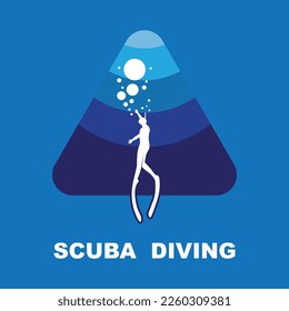 Scuba diving sport logo, under water, vector illustrator, silhouette, logo design.