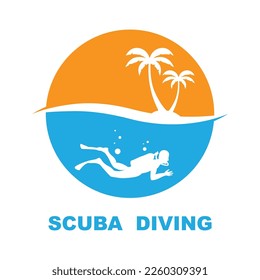 Scuba diving sport logo, under water, vector illustrator, silhouette, logo design.