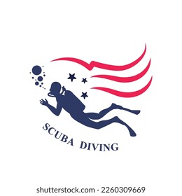 Scuba diving sport logo, under water, vector illustrator, silhouette, logo design.