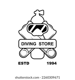 Scuba diving sport logo, under water, vector illustrator, silhouette, logo design.