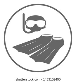 Scuba diving symbol. Flippers and mask. Vector icon.