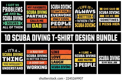 Scuba Diving T Shirt Design Set Vector