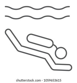 Scuba Diving thin line icon, diving and underwater, diver sign vector graphics, a linear pattern on a white background, eps 10.