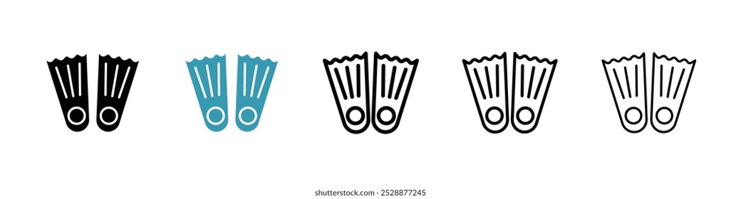 Scuba diving vector icon set in black and blue colors.