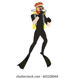 Scuba Diving vector illustration. A man wearing diving suit. - stock vector