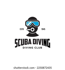 Scuba Diving Vector Logo Design Illustration of Under Water Swimming Equipment 