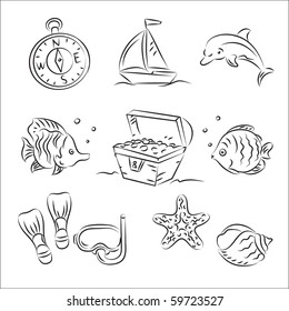 Scuba Diving Vector Sketch Set