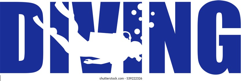 Scuba diving word with silhouette