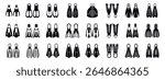  Scuba flippers icons set. Black flippers set featuring various designs for underwater activities, offering choices for divers and swimmers
