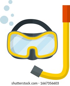 Equipo de Scuba.Dibujo plano de caricatura. Descanso y entretenimiento en el mar y el océano. Snorkel y gafas. ropa de buzo. submarinismo y natación bajo el agua