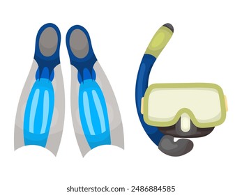 Scuba gear and fins for diving in flat style. Theme swimming activity diving illustration.