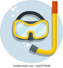 Scuba gear. item for diving and swimming under water. Cartoon flat illustration. Rest and entertainment in sea and ocean. Snorkel and glasses. clothing of diver