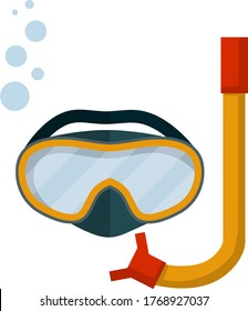 Scuba gear. Snorkel and glasses. Cartoon flat illustration. Rest and entertainment in sea and ocean. Clothing of diver. item for diving and swimming under water