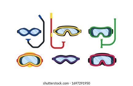 Scuba Goggles and Snorkel of Different Color and Shape Vector Set