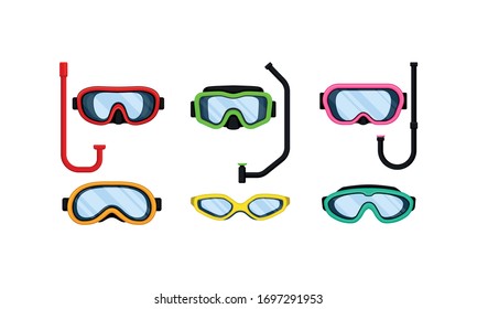 Scuba Goggles and Snorkel of Different Color and Shape Vector Set