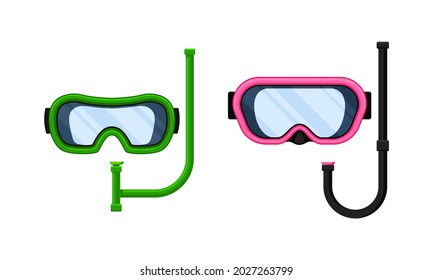 Scuba Goggles and Snorkel of Different Color and Shape Vector Set