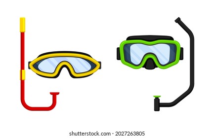 Scuba Goggles and Snorkel of Different Color and Shape Vector Set