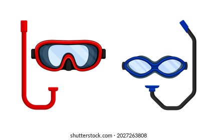 Scuba Goggles and Snorkel of Different Color and Shape Vector Set