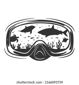 Scuba Googles Ilustración Forma de diseño de imágenes prediseñadas. Vector de iconos de silueta de la escena del buceador.