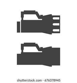 Scuba handheld flashlight outline icon. Diving lamp vector silhouette illustration isolated on white background.