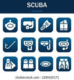 conjunto de iconos de scuba. Ilustraciones vectoriales relacionadas con Aqualung, Dive y Fins