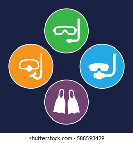 scuba icons set. Set of 4 scuba filled icons such as snorkel, flippers, aqualung