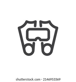 Scuba mask and flippers line icon. linear style sign for mobile concept and web design. Flippers and diving goggles outline vector icon. Symbol, logo illustration. Vector graphics