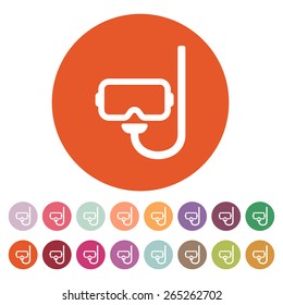 The scuba mask icon. Diving symbol. Flat Vector illustration. Button Set